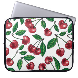Housse Pour Ordinateur Portable Cerises rouges sur blanc