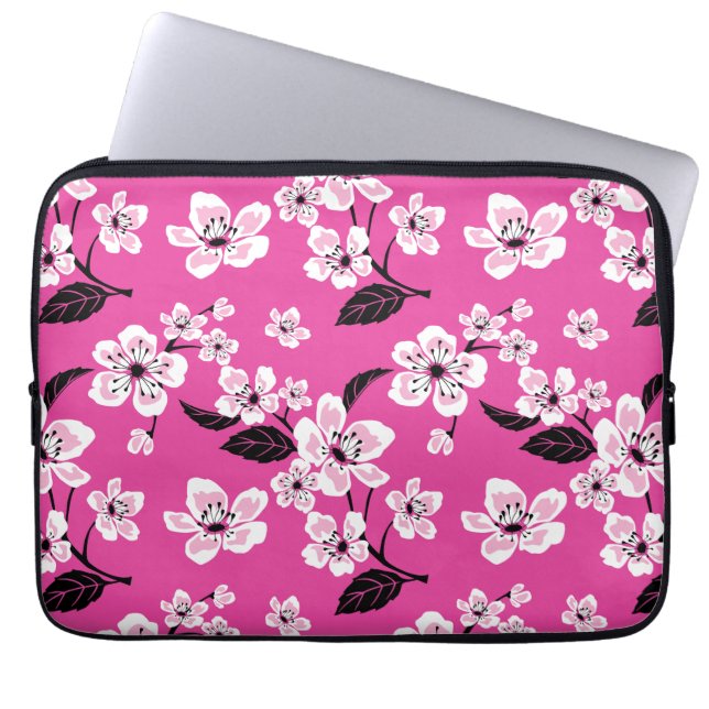 HOUSSE POUR ORDINATEUR PORTABLE CERISIER EN FLEURS - SAKURA (ROSE) (Devant)
