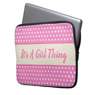Housse Pour Ordinateur Portable C'Est Une Fille Rose Bright Pois Fille