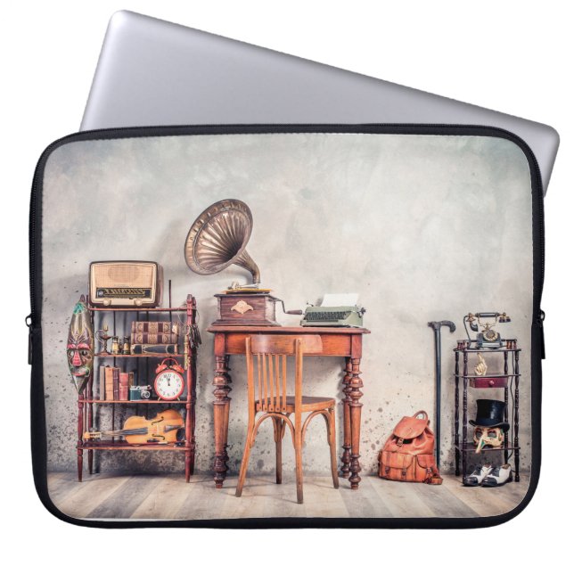 Housse Pour Ordinateur Portable Chaise ancienne, vieille machine à écrire, radio r (Devant)