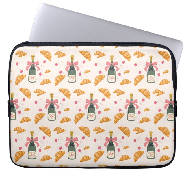 Housse Pour Ordinateur Portable Champagne et Croissants (Devant)