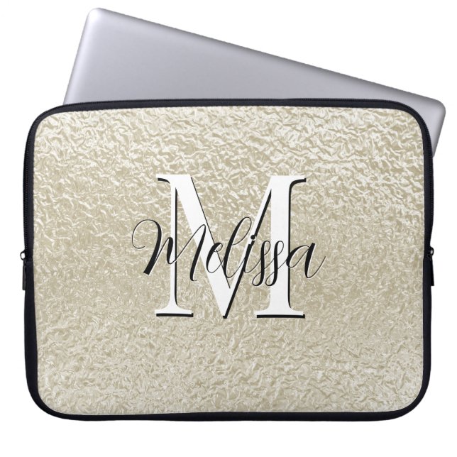Housse Pour Ordinateur Portable Champagne Gold Foil Monogramme moderne (Devant)