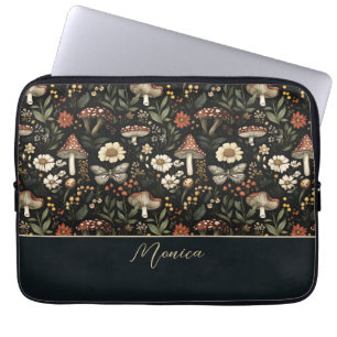 Housse Pour Ordinateur Portable Champignons et fleurs Cottagecore motif avec nom