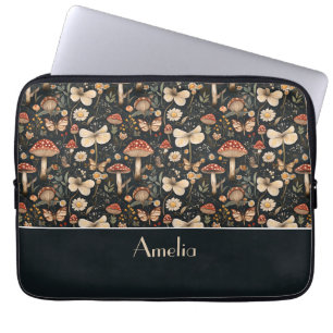 Housse Pour Ordinateur Portable Champignons et fleurs Cottagecore motif avec nom