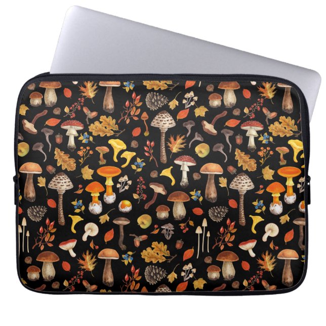 Housse Pour Ordinateur Portable Champignons sauvages sur le noir (Devant)