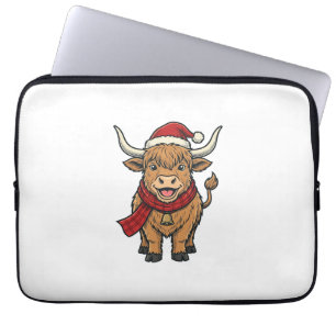 Housse Pour Ordinateur Portable Chapeau de Santa Cow Highland Noël Vintage Vector_