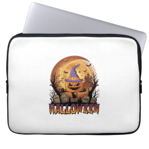 Housse Pour Ordinateur Portable Chapeau de sorcière de citrouille d'Halloween Chat