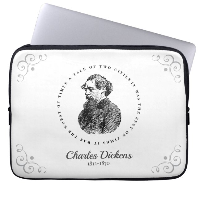 Housse Pour Ordinateur Portable Charles Dickens Portrait et Citation (Devant)