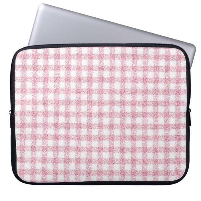 Housse Pour Ordinateur Portable Charme Gingham Rose et Blanc Velouté (Devant)