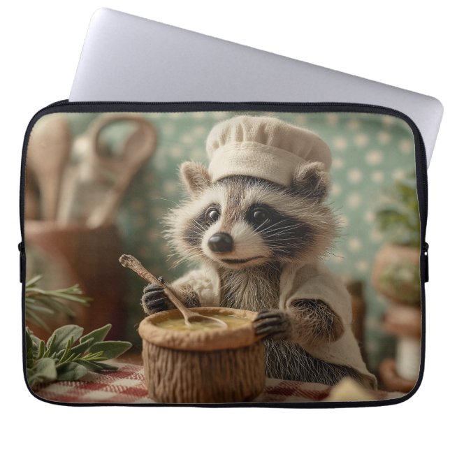 Housse Pour Ordinateur Portable Charming and Cute Raccoon Chef Stirring a Bowl (Devant)