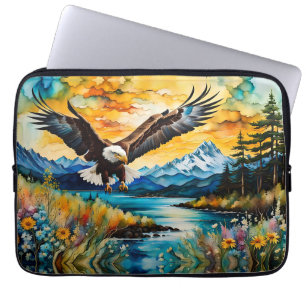 Housse Pour Ordinateur Portable Chasse à l'aigle à tête blanche en fleur sauvage