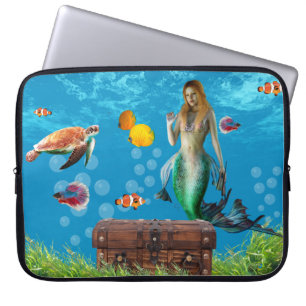 Housse Pour Ordinateur Portable Chasse au trésor sous-marin Sirène Imaginaire bleu