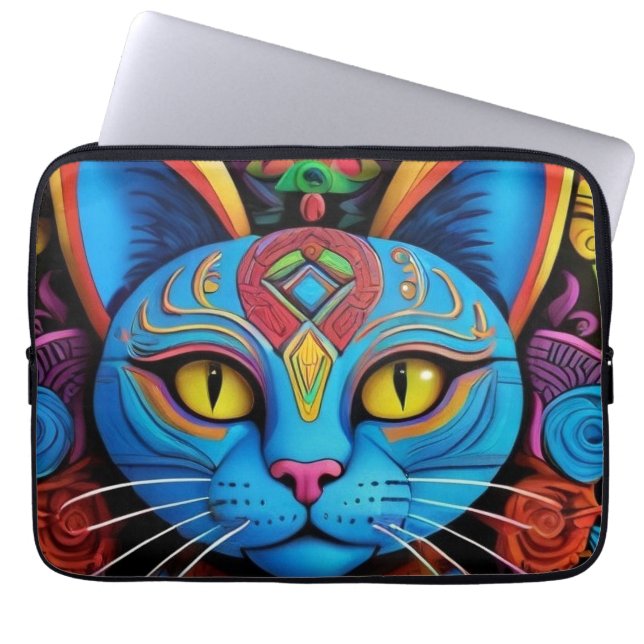 Housse Pour Ordinateur Portable Chat Abstrait Aux Yeux Jaunes (Devant)