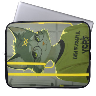 Housse Pour Ordinateur Portable Chat Anime Mignon avec Lunettes Graphique Vert Cit