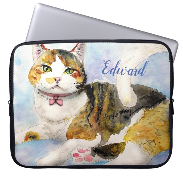 Housse Pour Ordinateur Portable Chat aquarelle (Devant)