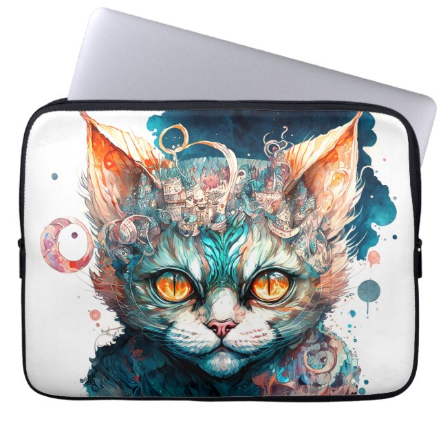 Housse Pour Ordinateur Portable Chat aquarelle en style steampunk (Devant)