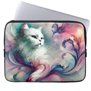 Housse Pour Ordinateur Portable Chat Aquarelle Éthérée