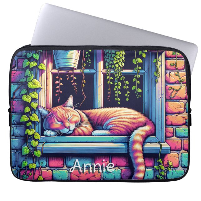 Housse Pour Ordinateur Portable Chat couché dans Fenêtre Sill Ai Art Personnalisé (Devant)