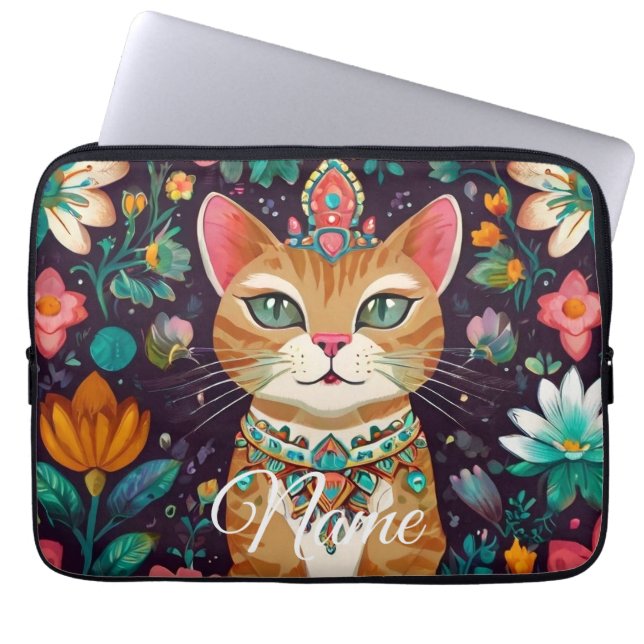 Housse Pour Ordinateur Portable Chat Couronné Bijou (Devant)