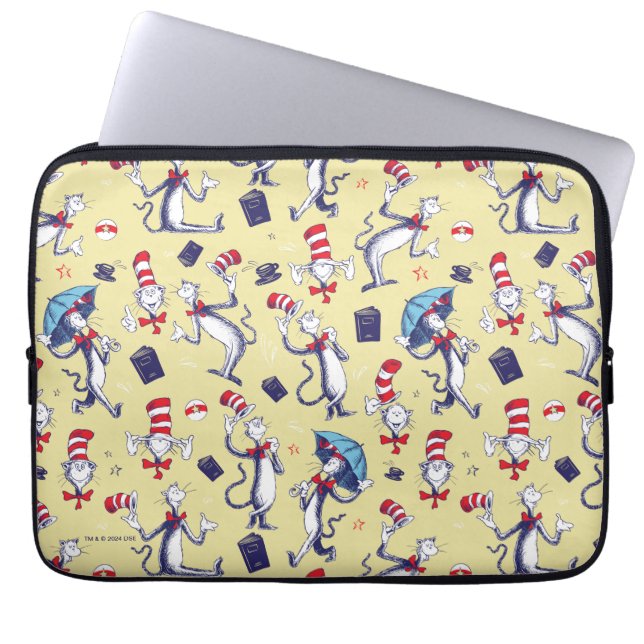 Housse Pour Ordinateur Portable Chat dans le Chapeau | Motif Jaune (Devant)