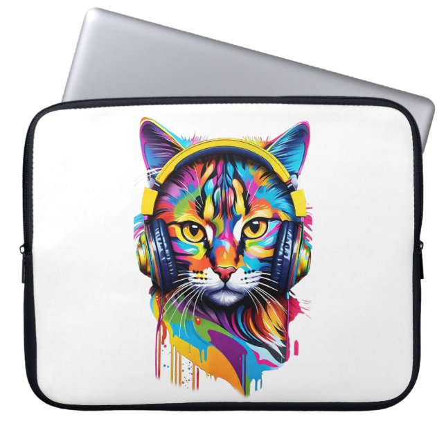Housse Pour Ordinateur Portable Chat dans les écouteurs (Devant)