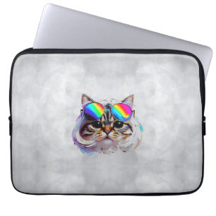 Housse Pour Ordinateur Portable Chat dans une perruque + Lunettes de soleil (Peint