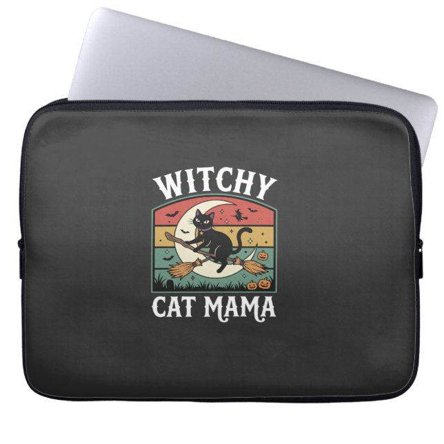 Housse Pour Ordinateur Portable Chat de Halloween Sorcière Maman (Devant)