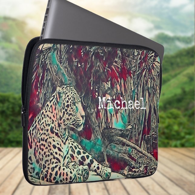 Housse Pour Ordinateur Portable Chat de jungle monochrome (Créateur téléchargé)