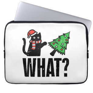 Housse Pour Ordinateur Portable Chat de Noël renversant l'arbre de Noël Drôle