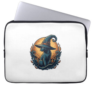 Housse Pour Ordinateur Portable Chat de sorcière vintage lune Halloween Art vector