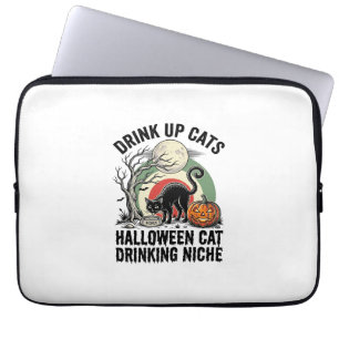 Housse Pour Ordinateur Portable Chat d'Halloween buvant un T-shirt de fête de la L