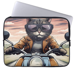 Housse Pour Ordinateur Portable Chat en moto