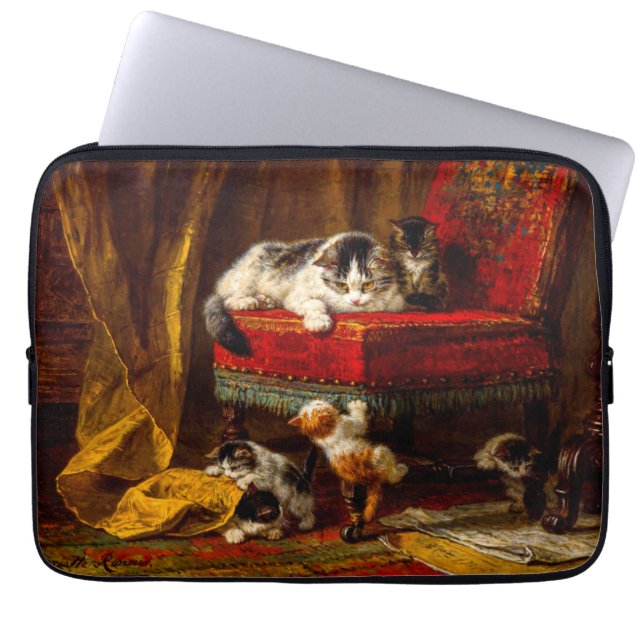 Housse Pour Ordinateur Portable Chat et chatons Jouer avec chaise (Devant)