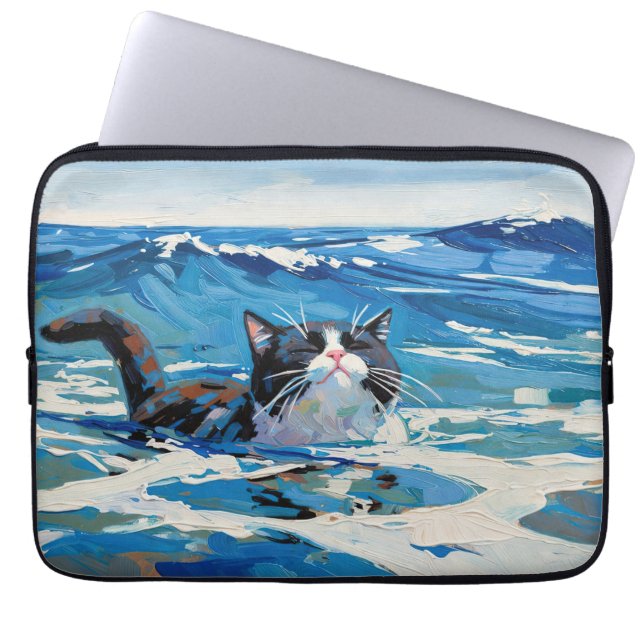 Housse Pour Ordinateur Portable Chat Et L'Océan (#3) (Devant)