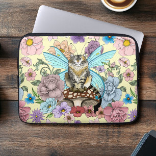 Housse Pour Ordinateur Portable Chat féerique tabby pastel fantaisiste floral