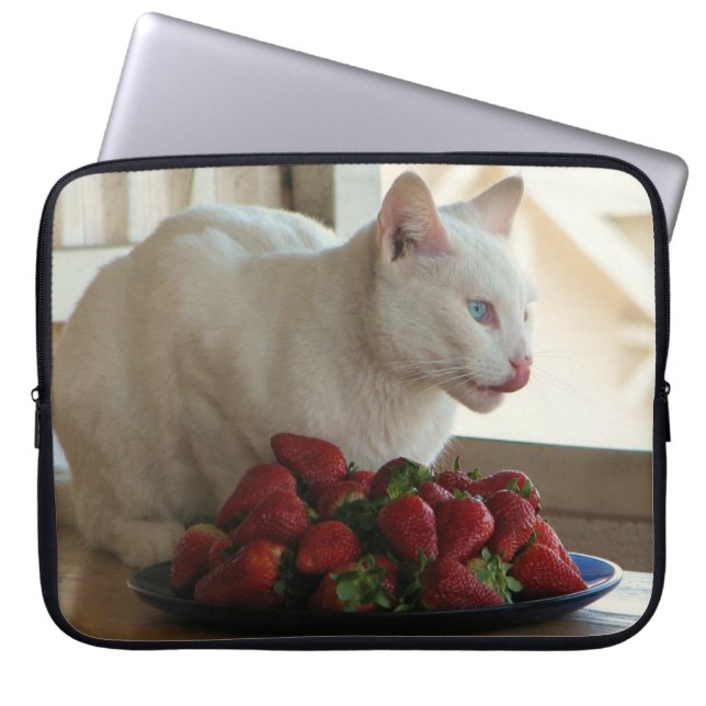 Housse pour ordinateur portable Chat & Fraises ! (Devant)