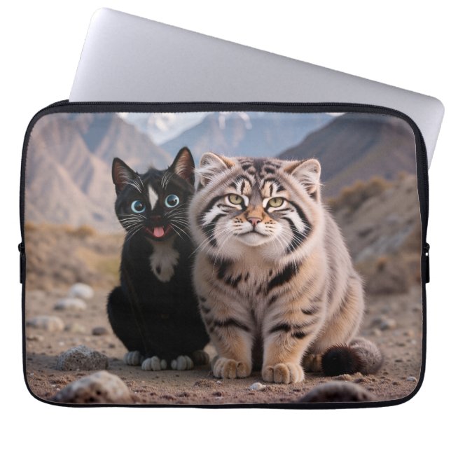 Housse Pour Ordinateur Portable Chat gai contre Chat grumpy - Humour (Devant)