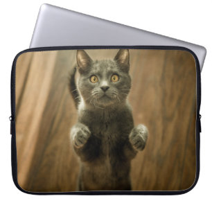 HOUSSE POUR ORDINATEUR PORTABLE CHAT GRIS EN DEUX PIEDS