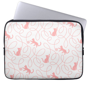 Housse Pour Ordinateur Portable Chat ludique et motif de pelote de laine Rose cora