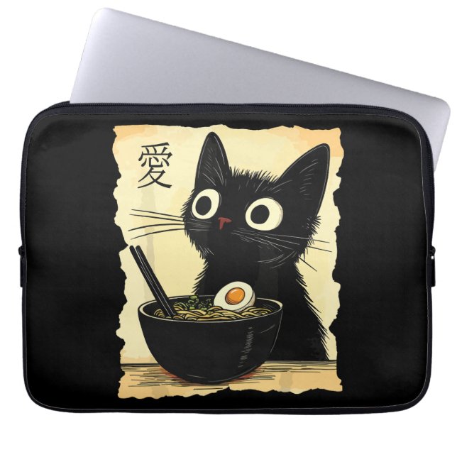Housse Pour Ordinateur Portable Chat mangeant des ramen  (Devant)