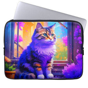 Housse Pour Ordinateur Portable Chat mignon assis dans la fenêtre Ai Art