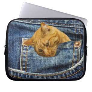 Housse Pour Ordinateur Portable Chat mignon en jean poche illusion drôle