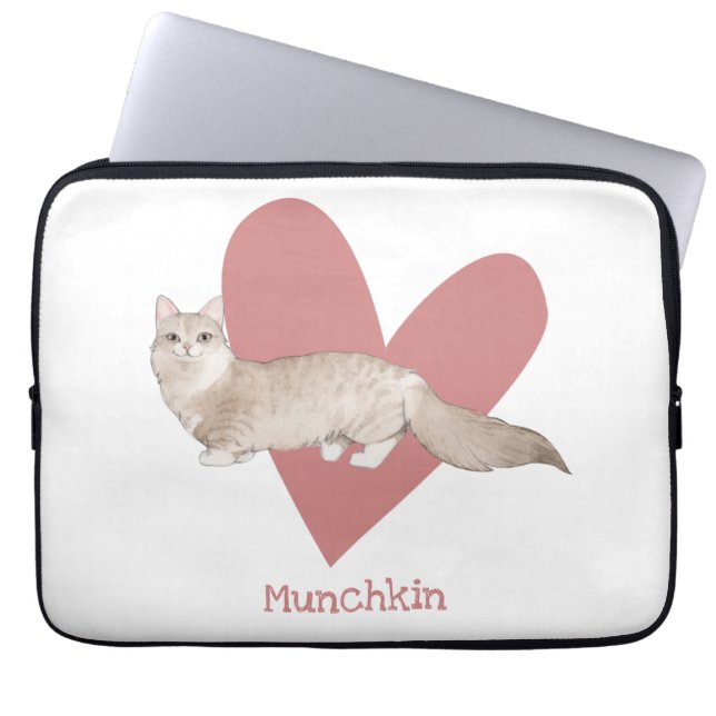 Housse Pour Ordinateur Portable Chat Munchkin Aquarelle Kitty Coeur rose (Devant)