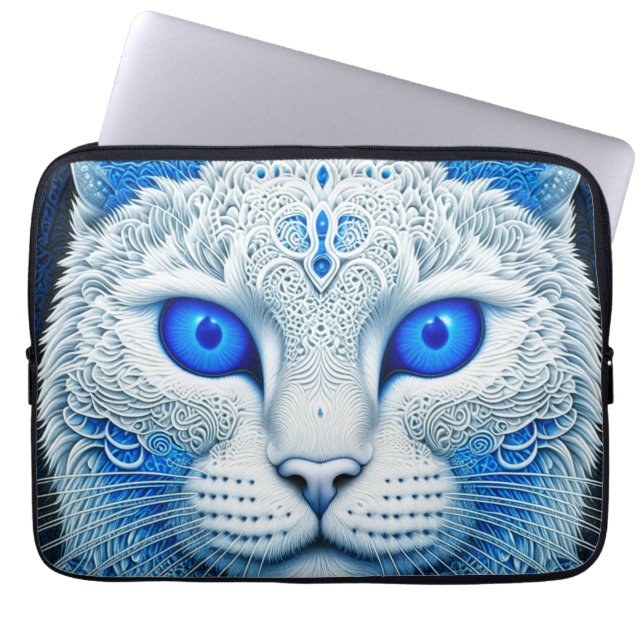 Housse Pour Ordinateur Portable Chat Mystique Blanc Art AI Éthéré (Devant)