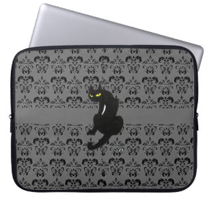 Housse Pour Ordinateur Portable CHAT NOIR DAMASK gris noir
