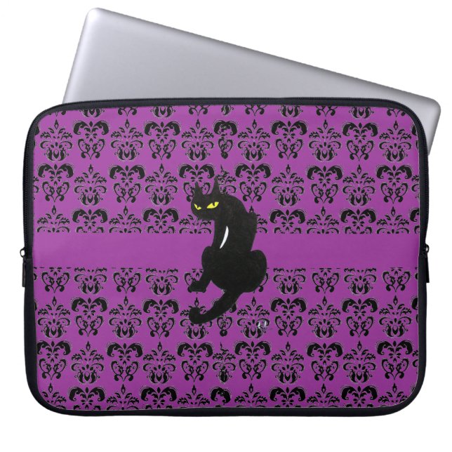 Housse Pour Ordinateur Portable CHAT NOIR DAMASK violet noir (Devant)
