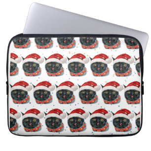 Housse Pour Ordinateur Portable Chat noir de Noël amusant aquarelle