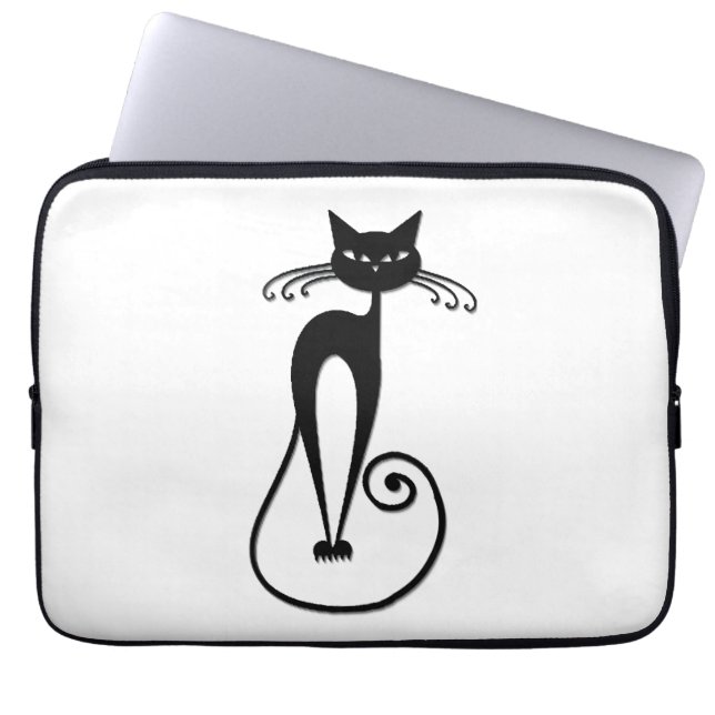Housse Pour Ordinateur Portable Chat noir maigre fantaisiste (Devant)