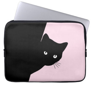 Housse Pour Ordinateur Portable Chat Noir Rusé Rose