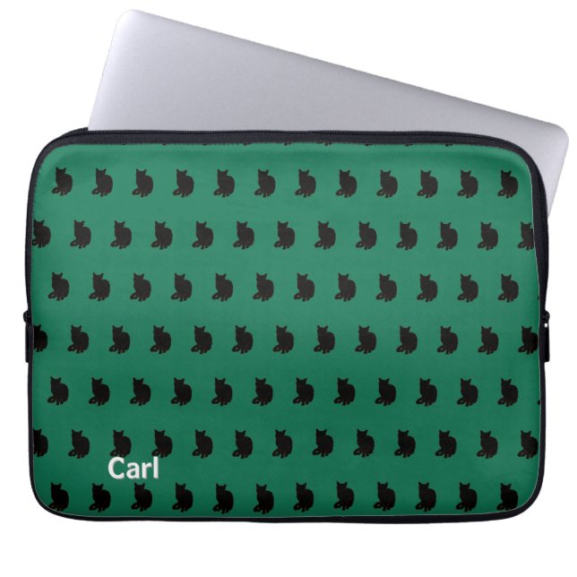 Housse Pour Ordinateur Portable Chat noir (vert) (Devant)